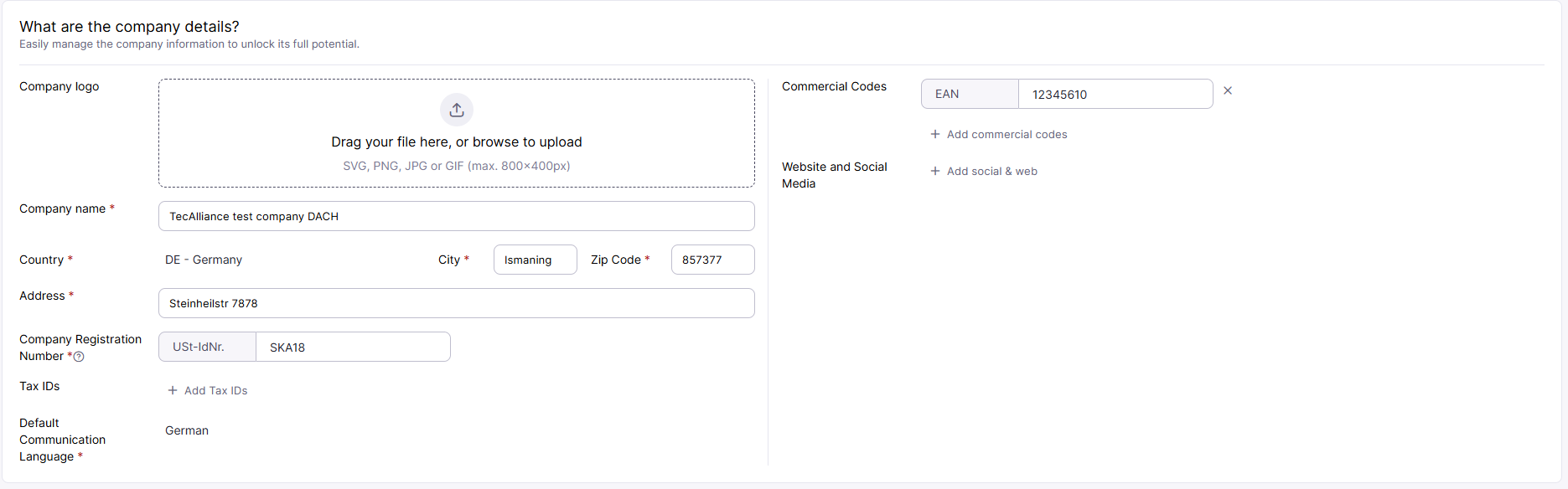 Company details view