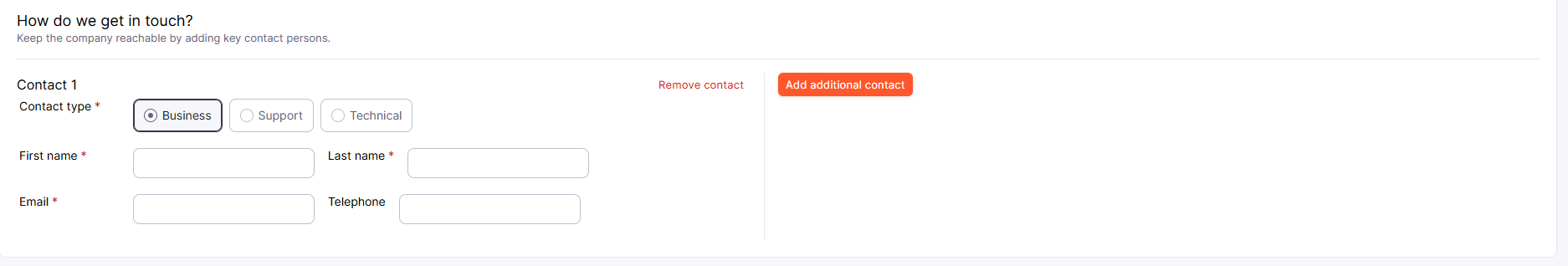 Company contacts section