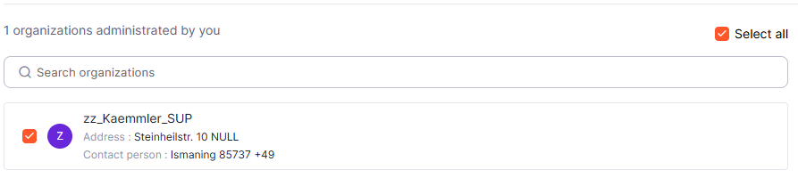 Your managed organizations area