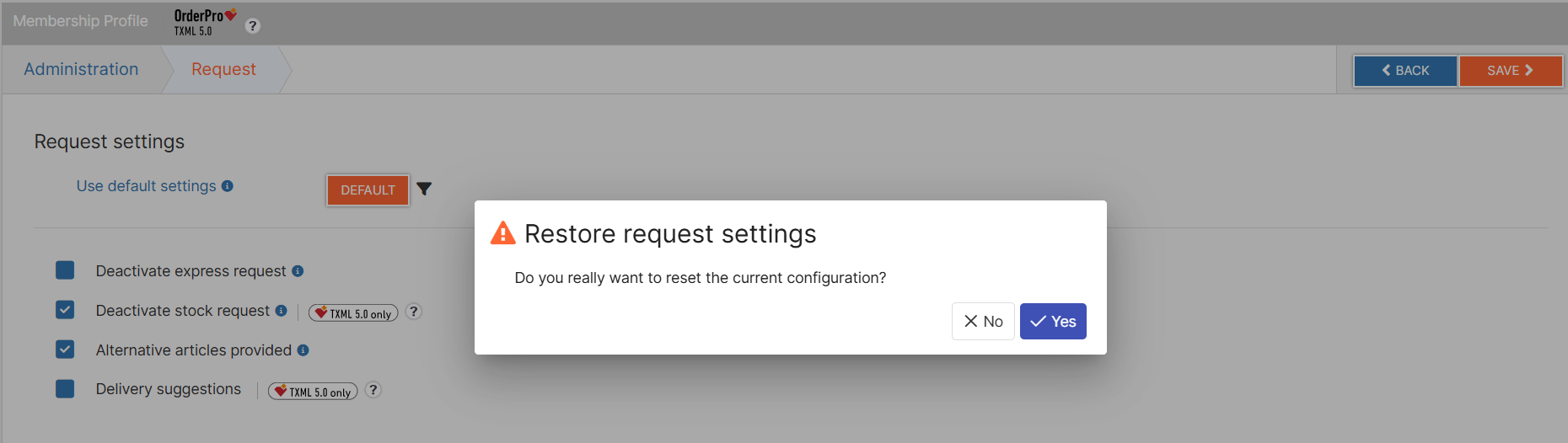 Reset General settings section to default