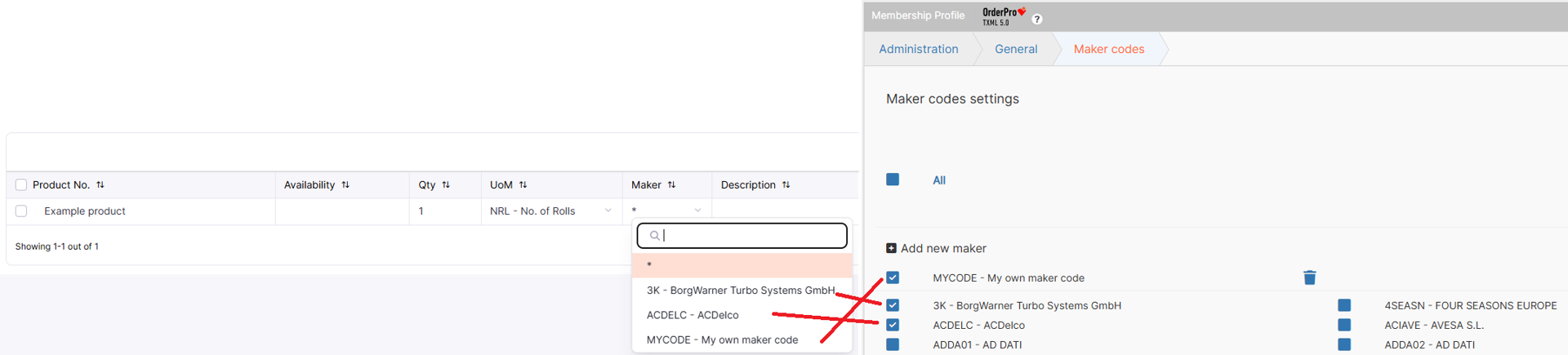Supplier-maker codes and their appearance to buyers