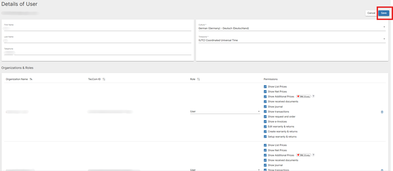 Save user details changes